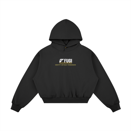FUGI Snap Collar Oversized Hoodie in black, front view
