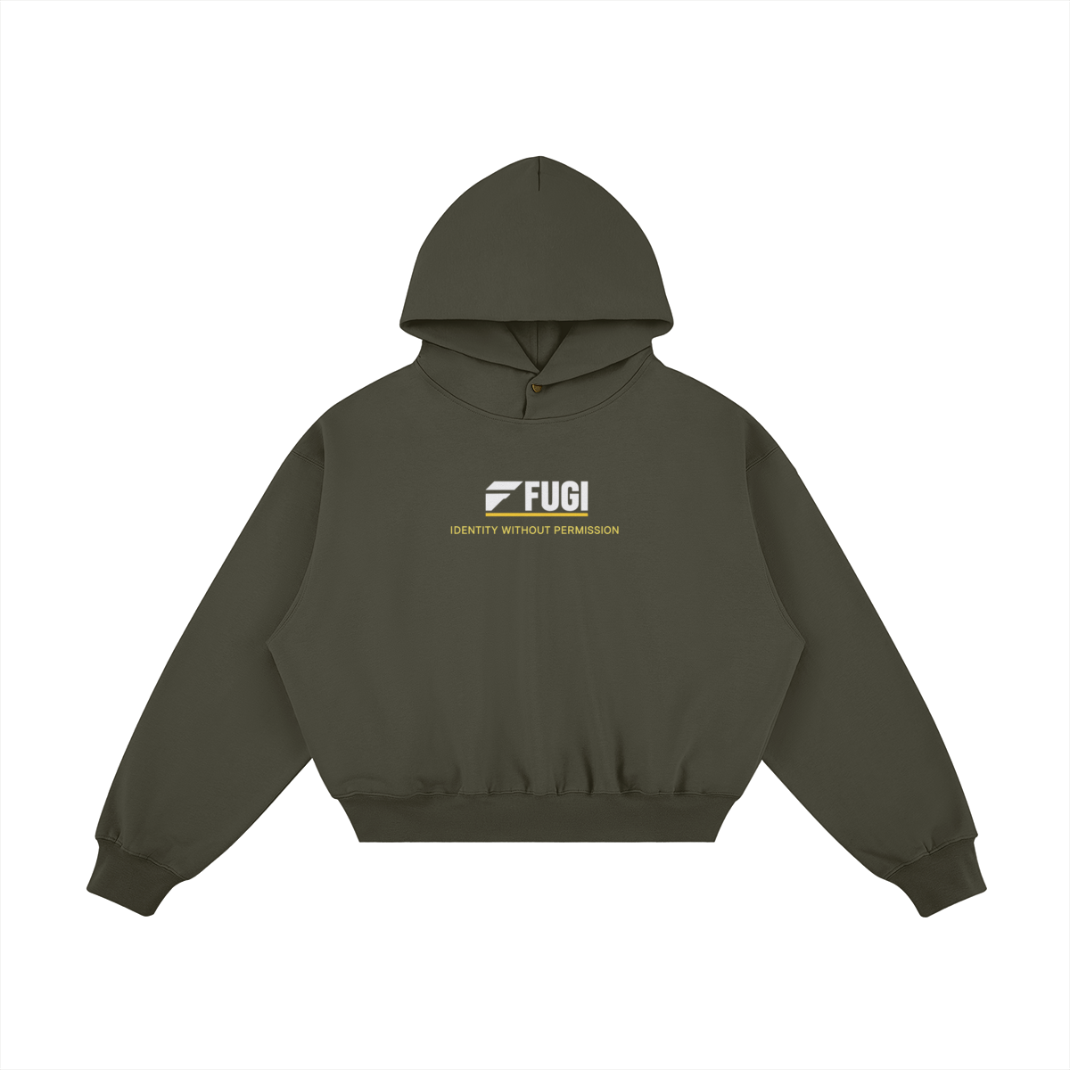 FUGI Snap Collar Oversized Hoodie in charcoal grey, front view